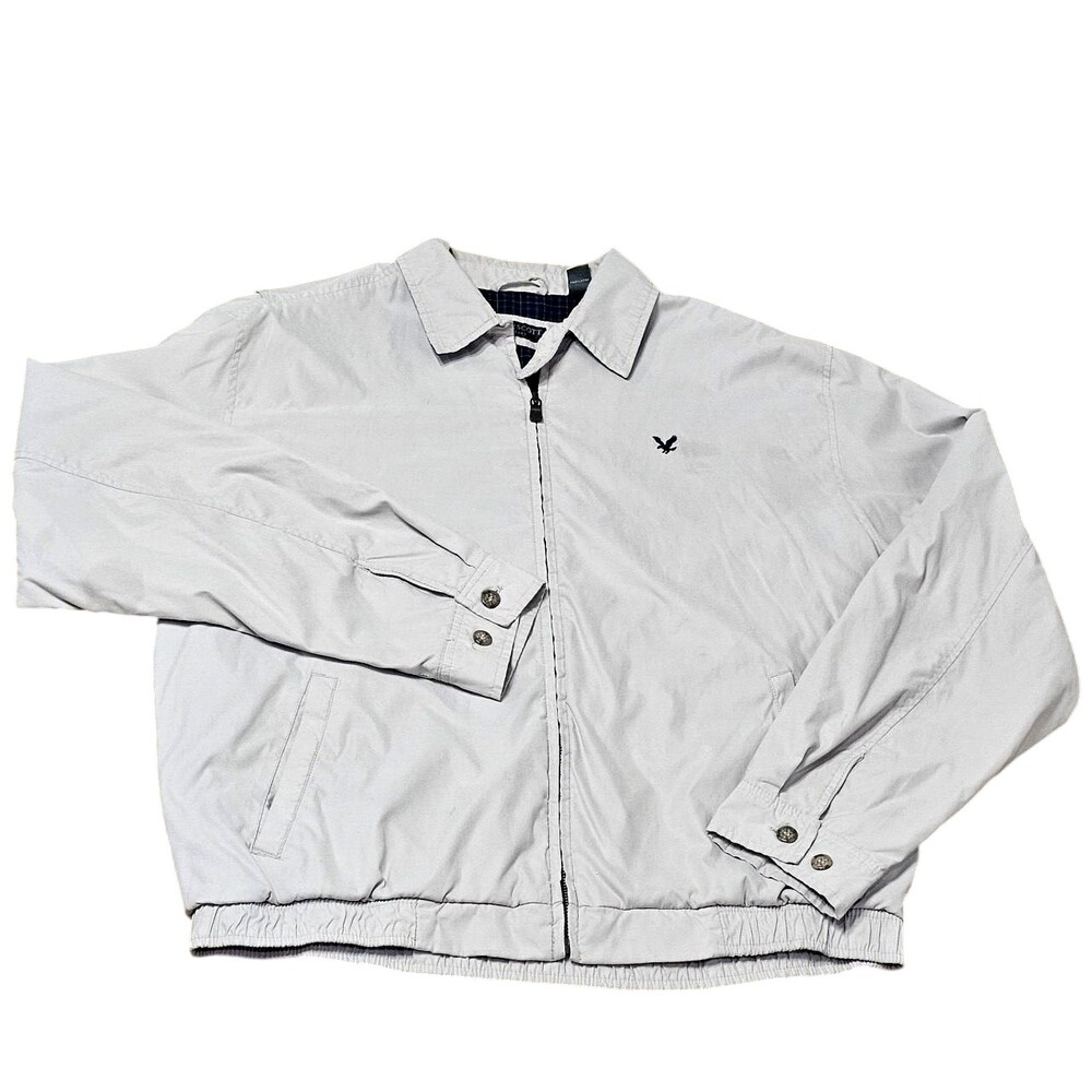 Lyle & Scott Jacket Mens Medium Gray Plaid Lined Full Zip Canvas Bomber